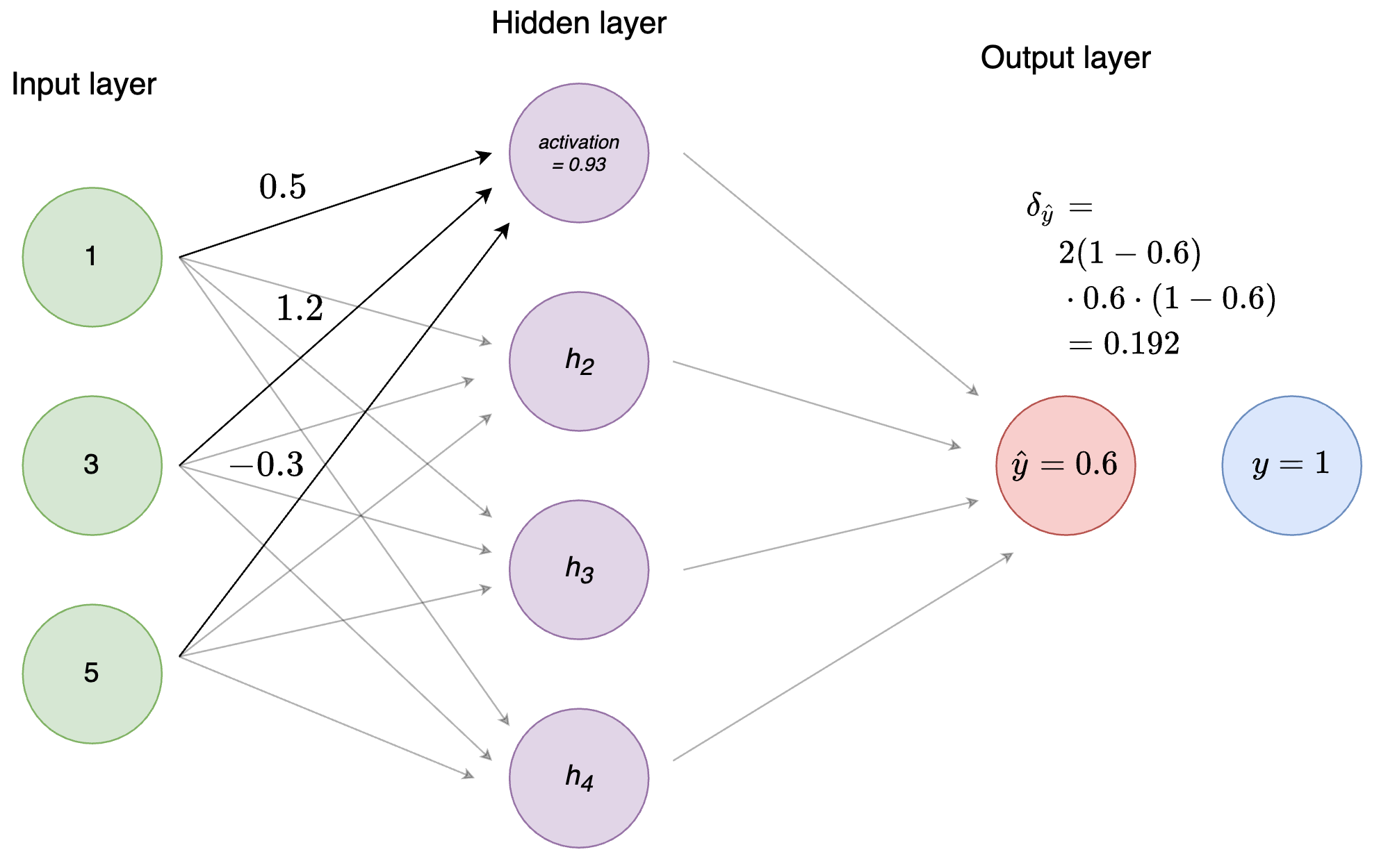 Figure 4: Calculation of $\delta$ of the output node